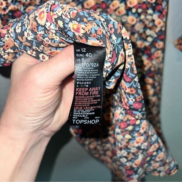 Top Shop Womens Floral V-Neck Long Sleeve Ruffle Mini A-Line Dress Black Size 8 - Picture 10 of 11